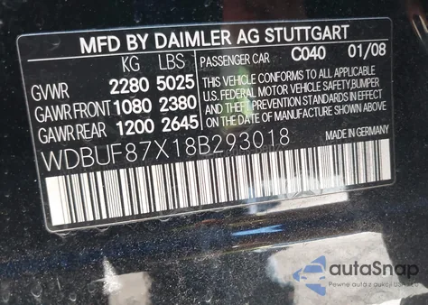 2008 Mercedes-Benz E 350 4Matic z USA, uszkodzony, nr VIN WDBUF87X18B293018